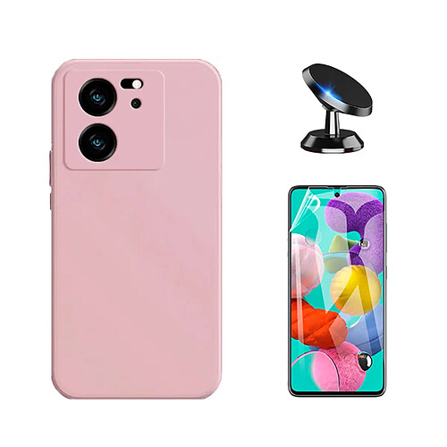 Kit Film de Hydrogel Étui Complète Devant + Étui Silicone Liquide + SuppOrt Magnétique Phonecare pour Xiaomi 13T - Rose