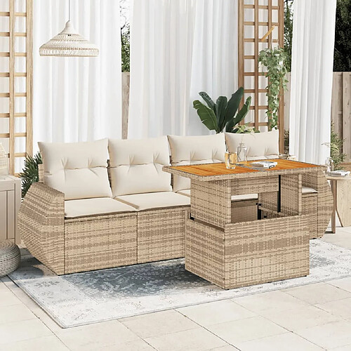 vidaXL Salon de jardin avec coussins 5 pcs beige résine tressée