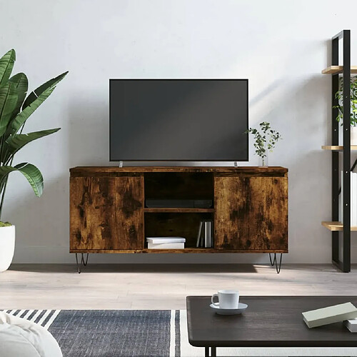 vidaXL Meuble TV chêne fumé 104x35x50 cm bois d'ingénierie