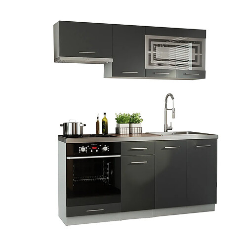 Dusine Cuisine GIOVANNA 6 éléments - graphite mat 1m80 portes vitrées four encastrable