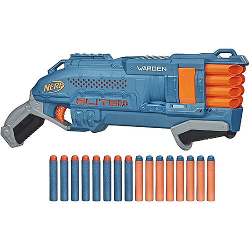 Nerf pistolet élite 2.0 Warden DB-8 et Flechettes Elite Officielles bleu orange gris noir