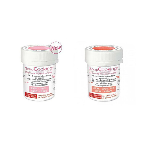 Scrapcooking 2 colorants alimentaires en poudre - rose poudré-corail