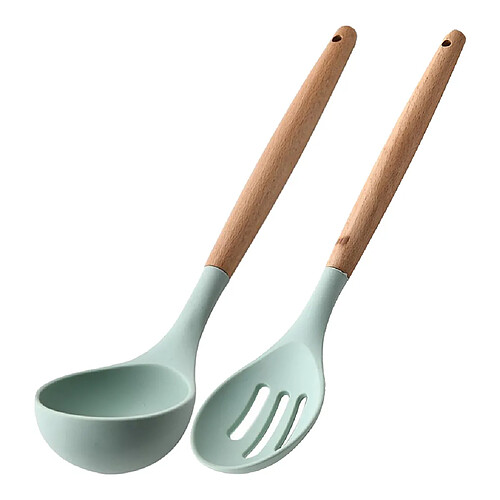 Ensemble D'ustensiles De Cuisine En Silicone 2 Pièces Avec Cuillère à Soupe En Bois