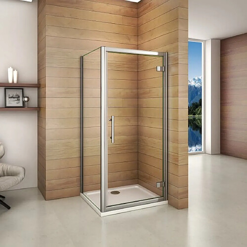 Cabine de douche 90x90x185cm porte de douche pivotante en verre securitavec une paroi de douche de 90cm