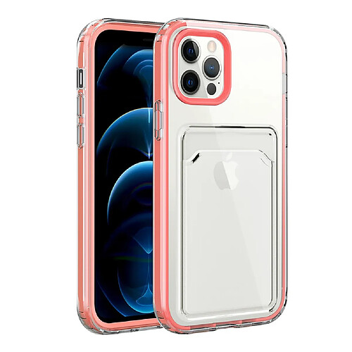 Coque en TPU anti-chute, antichoc, transparent avec porte-cartes rose pour Apple iPhone 13 6.1 pouces