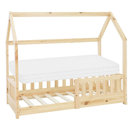 ML-Design Lit d'enfant en bois de pin naturel lit maison anti-chute avec matelas 140x70 cm