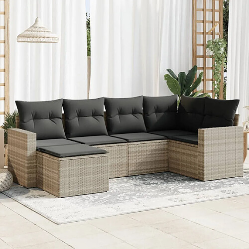 vidaXL Salon de jardin 6 pcs avec coussins gris clair résine tressée