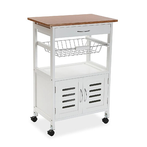 Versa Chariot de cuisine avec roulettes et tiroirs Guyana 58x37x84,5cm,Bois, Blanc et marron