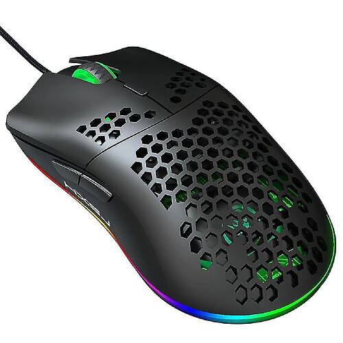 Universal HXSJ J900 USB Wired Gaming Mouse RVB Gamer Gamer avec six DPI Honeycomb Hollow Ergonomic réglable