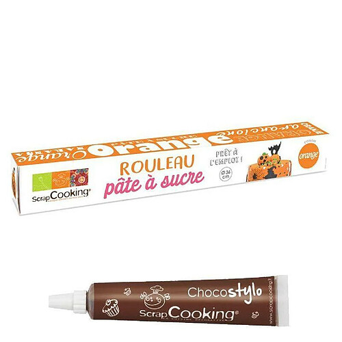 Scrapcooking Pâte à sucre en rouleau prête à dérouler Ø 36 cm orange + 1 Stylo chocolat