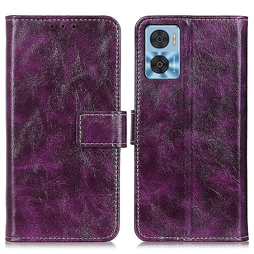 Etui en PU texture rétro crazy horse, fermoir magnétique, anti-rayures avec support pour votre Motorola Moto E22i 4G/E22 4G - violet