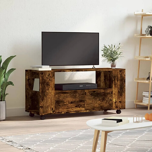 Maison Chic Meuble TV scandinave - Banc TV pour salon chêne fumé 102x34,5x43 cm bois d'ingénierie -MN63813