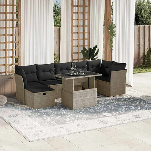 vidaXL Salon de jardin 8 pcs avec coussins gris clair résine tressée