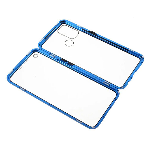 Coque en cadre métallique plein cadre magnétique double face bleu pour votre Oppo A53(2020)