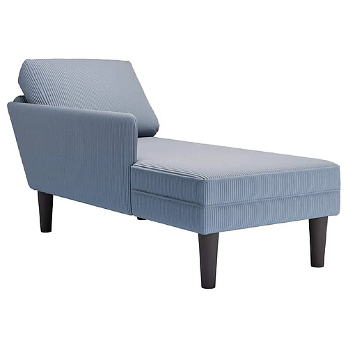 vidaXL Chaise longue avec coussin bleu tissu en velours côtelé