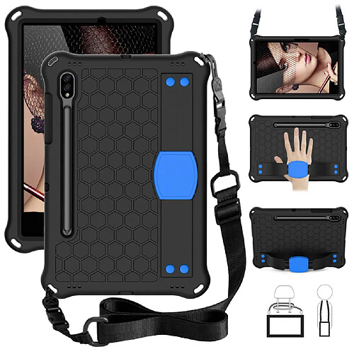 Coque en TPU texture en nid d'abeille avec béquille, porte-stylo et bandoulière noir/bleu pour votre Samsung Galaxy Tab S8