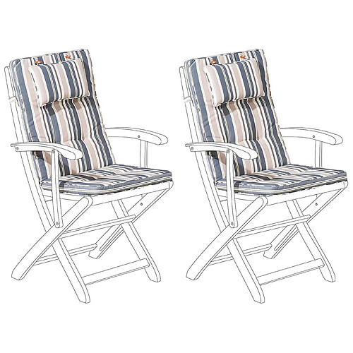 Beliani Lot de 2 coussins en tissu bleu et beige pour chaises de jardin MAUI