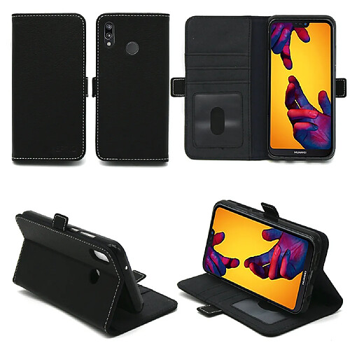 Huawei P20 LITE : Housse Portefeuille luxe noire Style Cuir avec stand - Etui coque de protection P20 Light avec porte cartes (smartphone 2018) - Accessoires pochette XEPTIO case