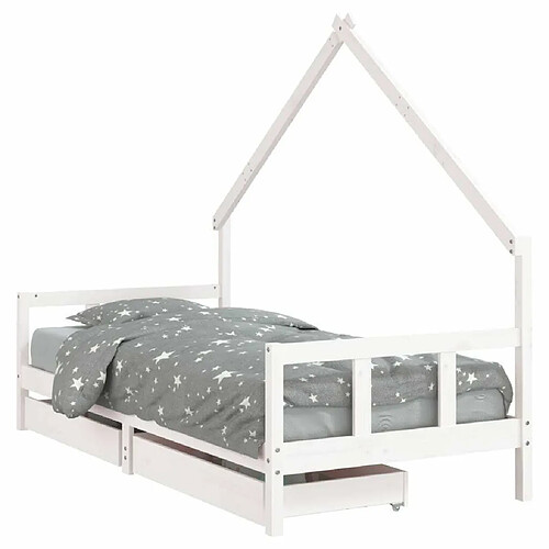 Maison Chic Lit d'Enfant Chambre - Cadre de lit pour enfant tiroirs blanc 90x200 cm bois de pin massif -MN36739