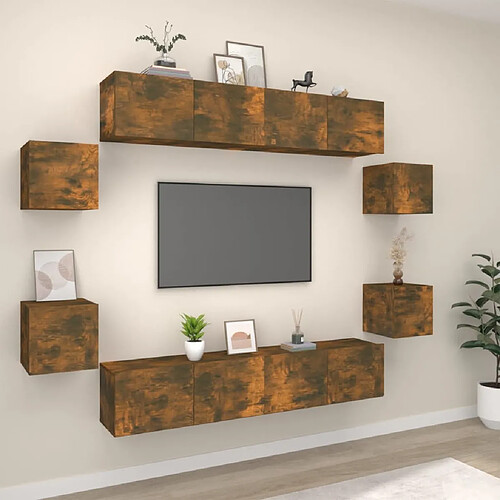 Maison Chic Ensemble de meubles TV 8 pcs | Banc TV Moderne pour salon | Meuble de Rangement - Chêne fumé Bois d'ingénierie -MN23882