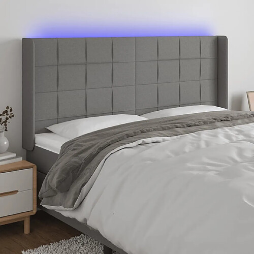 Maison Chic Tête de lit scandinave à LED,meuble de chambre Gris foncé 163x16x118/128 cm Tissu -MN90747