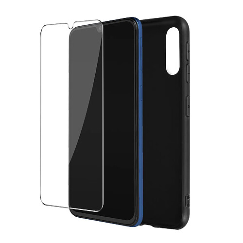 Avizar Coque Samsung Galaxy A50 et A30s Souple Noir et Verre Trempé 9H Transparent