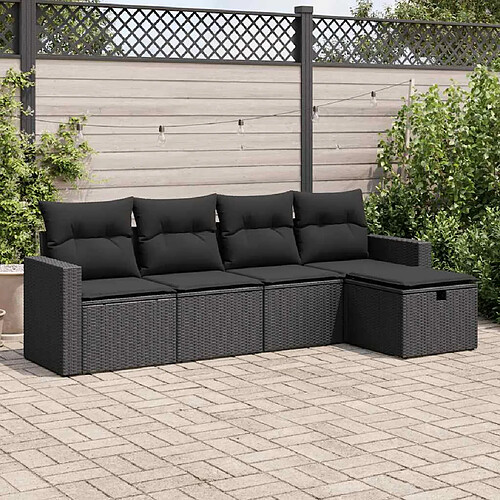 vidaXL Salon de jardin 5 pcs avec coussins noir résine tressée