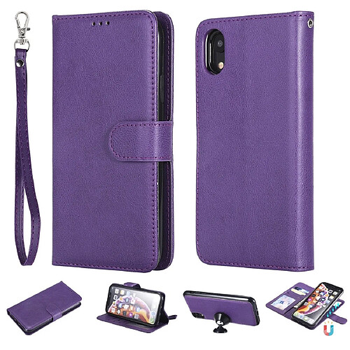 Wewoo Housse Coque Pour iPhone XR Étui de protection à rabat horizontal de couleur unie avec support et fentes cartes et portefeuille et cadre photo et lanière violet