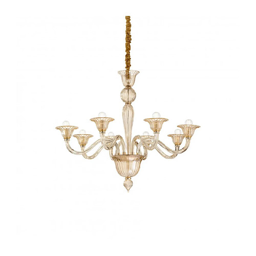 Ideal Lux Chandelier sans abats jours Brigitta Verre ambre 8 ampoules 90cm