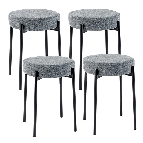 Helloshop26 Lot de 4 tabourets empilables catre en métal siège en lin 40 x 40 x 50 cm (l x l x h) style moderne gris 20_0008808