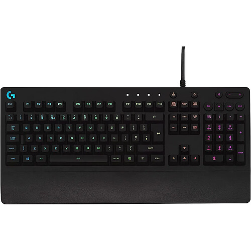 Chrono Clavier de jeu Logitech G213 Prodigy, boutons rétroéclairés LIGHTSYNC RGB, boutons personnalisables résistants aux éclaboussures, boutons multimédias dédiés, disposition QWERTY UK(Noir)