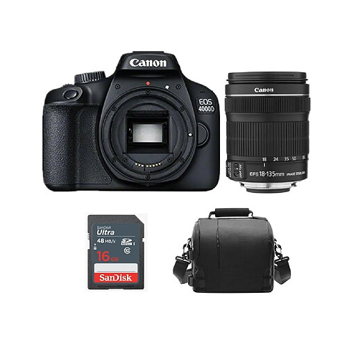 CANON EOS 4000D + EF-S 18-135mm F3.5-5.6 IS + Camera Bag + 16GB SD card