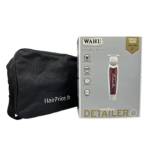 WAHL - Tondeuse professionnelle Detailer Sans Fil - Chrome et Bordeaux + trousse noire de rangement