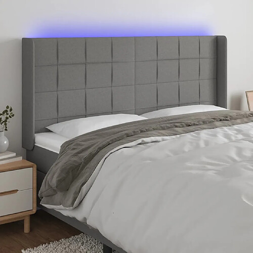 Maison Chic Tête de lit scandinave à LED,meuble de chambre Gris foncé 203x16x118/128 cm Tissu -MN11193