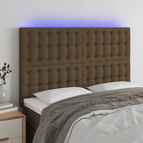 Maison Chic Tête de lit scandinave à LED,meuble de chambre Marron foncé 144x5x118/128 cm Tissu -MN32405