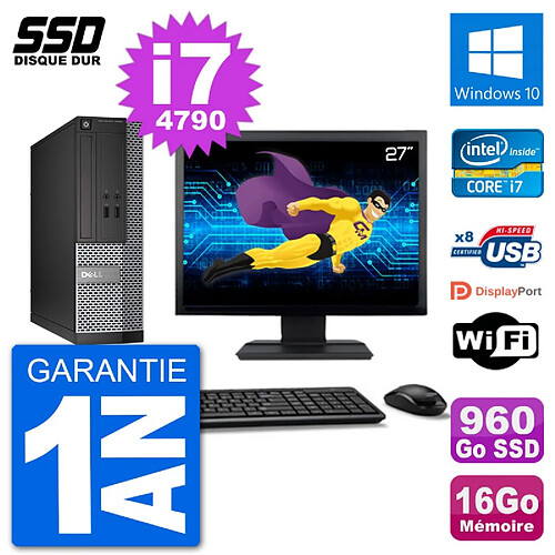 PC Dell Optiplex 3020 SFF Ecran 27" i7-4790 RAM 16Go SSD 960Go Windows 10 Wifi · Occasion