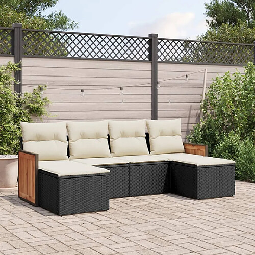 vidaXL Salon de jardin 6 pcs avec coussins noir résine tressée