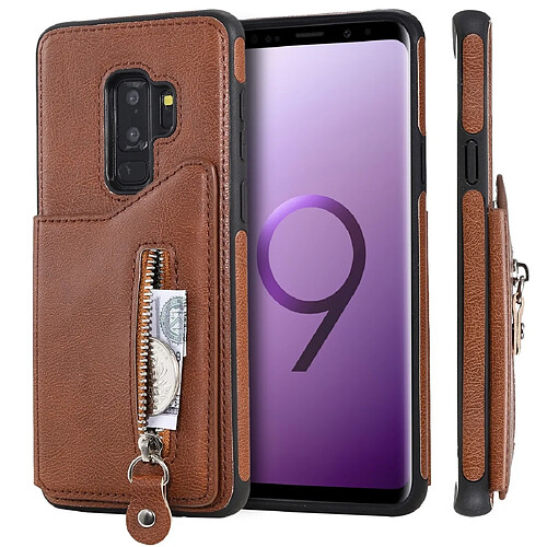 Wewoo Coque Pour Galaxy S9 Plus Etui de protection antichoc couleur solide à double boucle et fermeture à glissière Marron