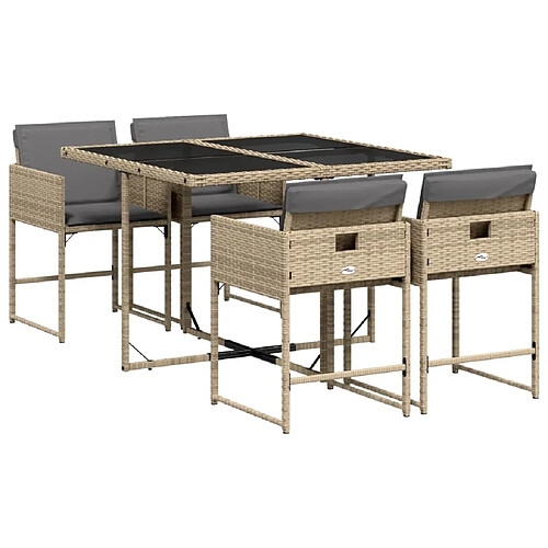 Maison Chic Ensemble à manger d'extérieur 5 pcs avec coussins,Salon de jardin,Mobilier de jardin mélange beige rotin -GKD303972