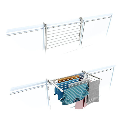 Foxydry Duo 82, Etendoir à linge pliant pour balustrades, extérieurs et balcons, Largeur 82 cm Blanc