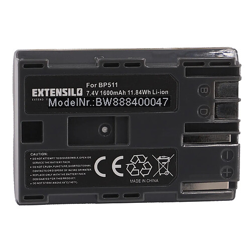 Vhbw EXTENSILO Batterie compatible avec Canon MV100Xi, FV40 Kit, FVM, FVM1, FVM10, M30, M80 appareil photo, reflex numérique (1600mAh, 7,4V, Li-ion)