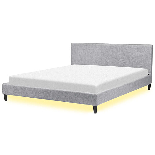 Beliani Lit double en tissu gris clair avec LED 180x200 cm FITOU