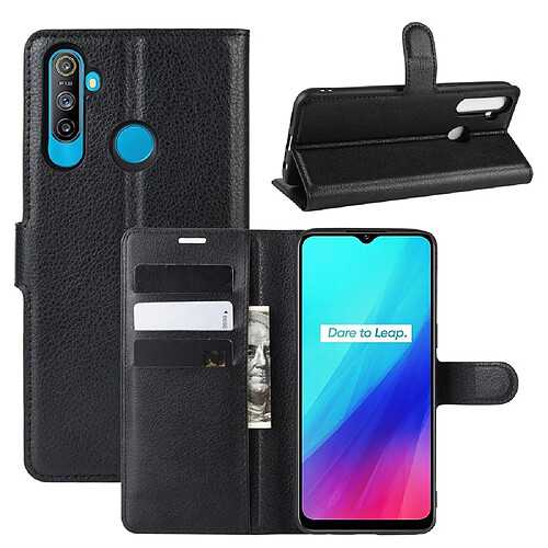 Etui en PU avec support noir pour votre Realme 5/C3 (3 cameras)