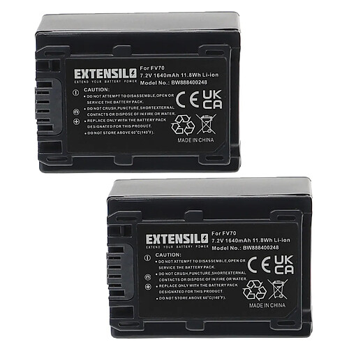 Vhbw EXTENSILO 2x Batteries compatible avec Sony DCR-SX45EL, DCR-SX45L, DCR-SX45R, DCR-SX45ER appareil photo, reflex numérique (1640mAh, 7,2V, Li-ion)