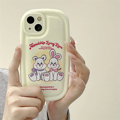 GUPBOO Étui pour iPhone13ProMax Poupée marionnette ours et lapin dessin animé étui pour téléphone portable silicone incassable