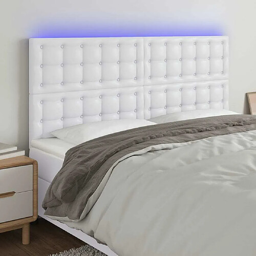 Maison Chic Tête de lit scandinave à LED,meuble de chambre Blanc 200x5x118/128 cm Similicuir -MN70565