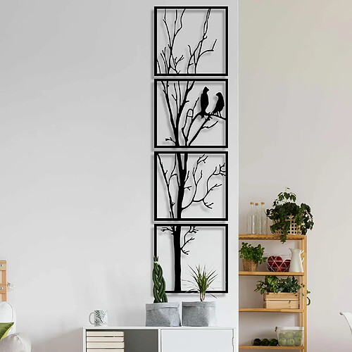 DEKORY Art mural en métal 4 pièces Oiseaux sur branche - 50x200 cm