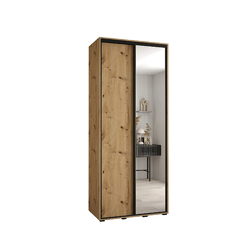 Abiks Meble Armoire à portes coulissantes Davos 3 H235.2 x L100 x P45 2 portes coulissante (Chêne artisan/Chêne artisan/Noir)