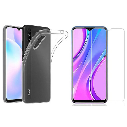 Pack coque transparente en TPU et Protection écran Vitre en verre trempé pour Xiaomi Redmi 9A 4G - pochette XEPTIO