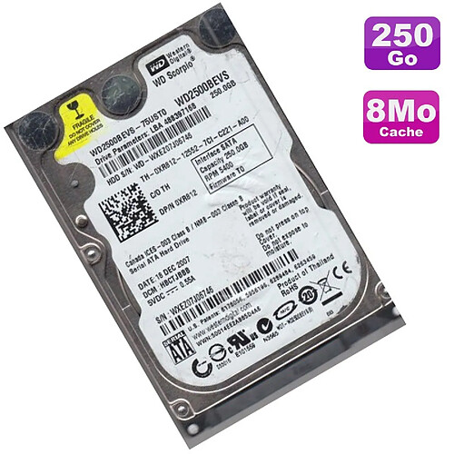 Disque Dur 250Go SATA 2.5" Western Digital Scorpio WD1200BEVS-75RST0 PC Portable · Occasion